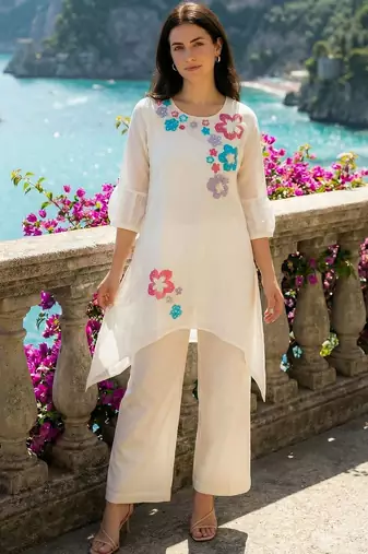 Women Floral Printed Regular Pure Cotton Kurti with Palazzos