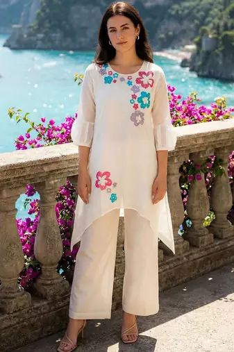 Women Floral Printed Regular Pure Cotton Kurti with Palazzos