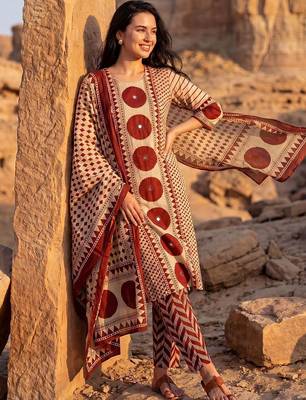 Women Printed Regular Mirror Work Pure Cotton Kurta with Trousers & With Dupatta 1