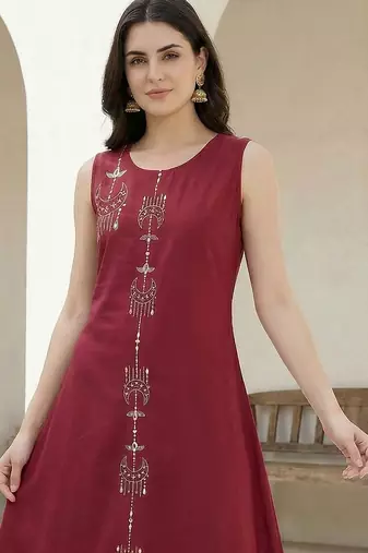 Women Ethnic Motifs Embroidered Regular Thread Work Pure Cotton Kurta with Palazzos