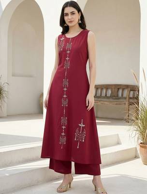 Women Ethnic Motifs Embroidered Regular Thread Work Pure Cotton Kurta with Palazzos 3