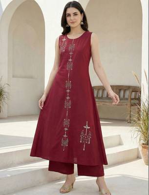 Women Ethnic Motifs Embroidered Regular Thread Work Pure Cotton Kurta with Palazzos 5
