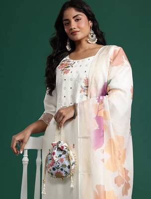 Plus Size Mirror Work Kurta with Palazzos & Dupatta 1