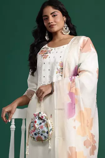 Plus Size Mirror Work Kurta with Palazzos & Dupatta
