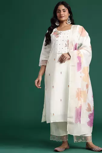 Plus Size Mirror Work Kurta with Palazzos & Dupatta