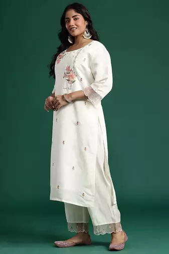 Plus Size Mirror Work Kurta with Palazzos & Dupatta
