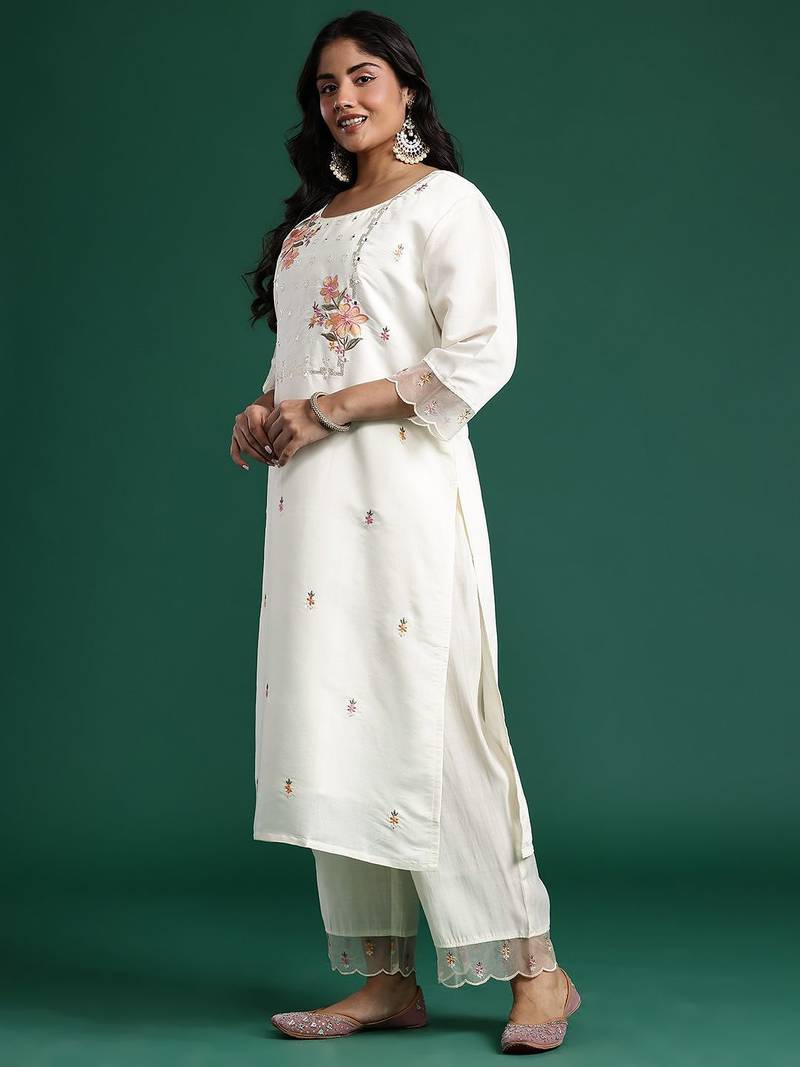 Plus Size Mirror Work Kurta with Palazzos & Dupatta