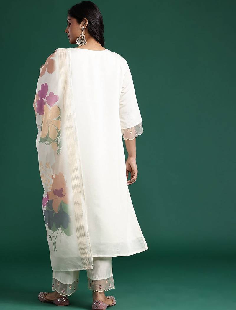 Plus Size Mirror Work Kurta with Palazzos & Dupatta