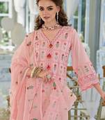 Floral Embroidered Thread Work Pure Cotton Kurta With Trousers & Dupatta