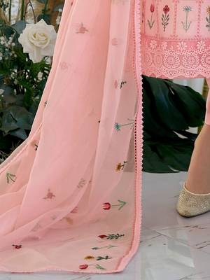 Floral Embroidered Thread Work Pure Cotton Kurta With Trousers & Dupatta 6