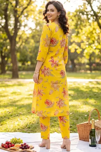 Women Floral Printed Regular Pure Cotton Kurta with Trousers