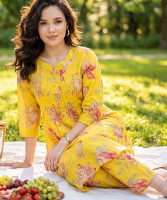 Women Floral Printed Regular Pure Cotton Kurta with Trousers 5