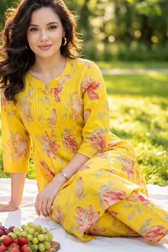 Women Floral Printed Regular Pure Cotton Kurta with Trousers