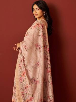 Women Floral Embroidered Linen Kurta with Trousers & Dupatta 6
