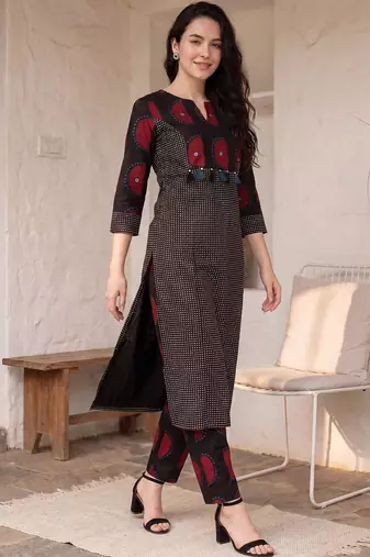 Women Ethnic Motifs Printed Regular Pure Cotton Kurta with Trousers