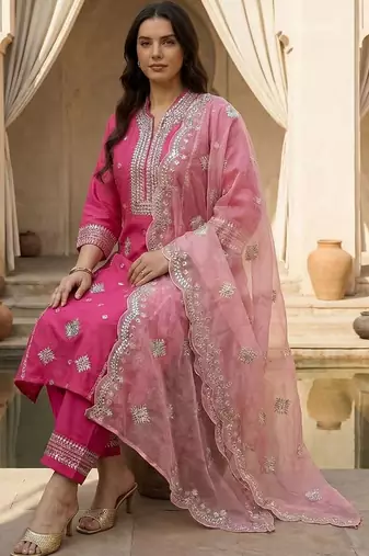 Plus Size Ethnic Motifs Embroidered Regular Thread Work Kurta Set