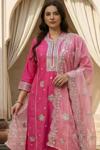 Plus Size Ethnic Motifs Embroidered Regular Thread Work Kurta Set