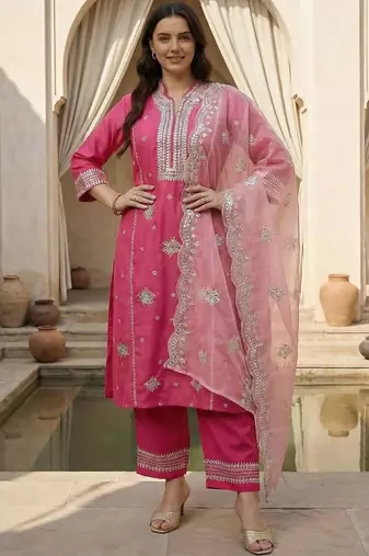 Plus Size Ethnic Motifs Embroidered Regular Thread Work Kurta Set