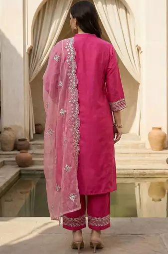 Plus Size Ethnic Motifs Embroidered Regular Thread Work Kurta Set
