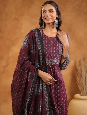Floral Printed Pure Cotton Kurta With Trousers And Dupatta 1