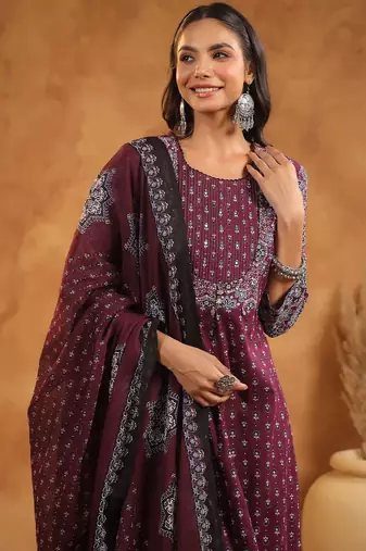Floral Printed Pure Cotton Kurta With Trousers And Dupatta
