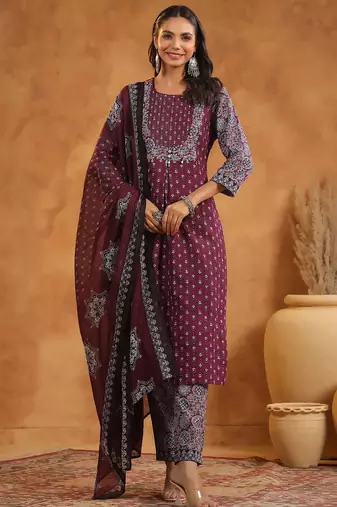 Floral Printed Pure Cotton Kurta With Trousers And Dupatta