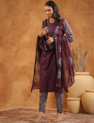 Floral Printed Pure Cotton Kurta With Trousers And Dupatta 4