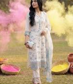 Floral Embroidered Lace Detailed Layered Kurta & Trousers With Dupatta