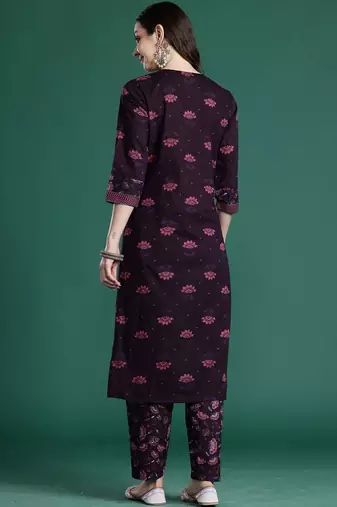 Women Floral Printed Regular Pure Cotton Kurta with Trousers