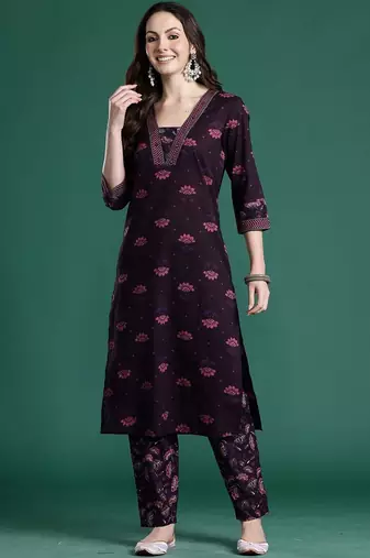 Women Floral Printed Regular Pure Cotton Kurta with Trousers