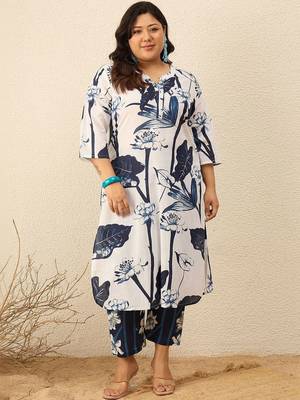 Plus Size Floral Printed Regular Kurta with Trousers 1