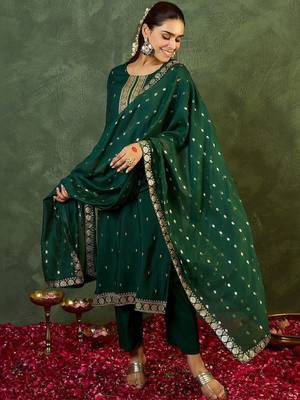 Women Ethnic Motifs Regular Kurta with Trousers & With Dupatta 1