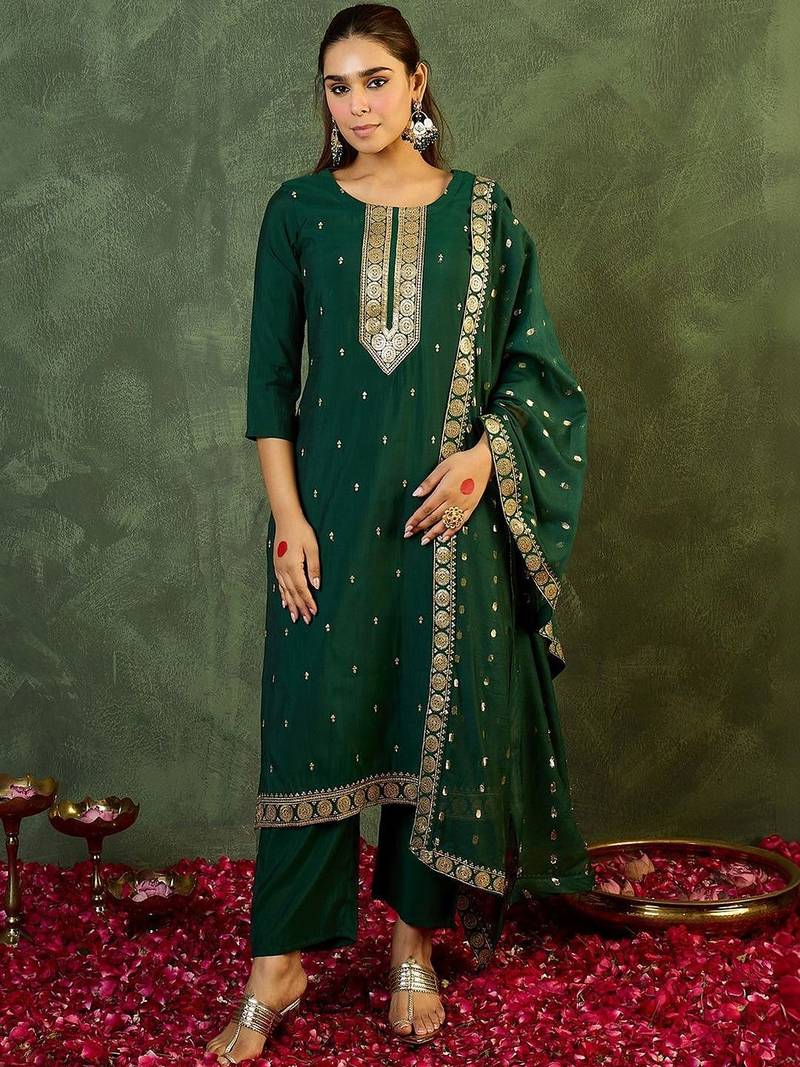 Women Ethnic Motifs Regular Kurta with Trousers & With Dupatta