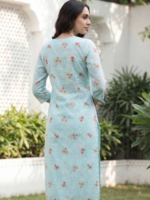 Women Floral Printed Regular Thread Work Linen Kurta with Trousers & With Dupatta 3