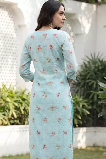 Women Floral Printed Regular Thread Work Linen Kurta with Trousers & With Dupatta