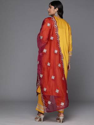 Women Plus Size Ethnic Motifs Embroidered Kurta with Trousers & With Dupatta 7