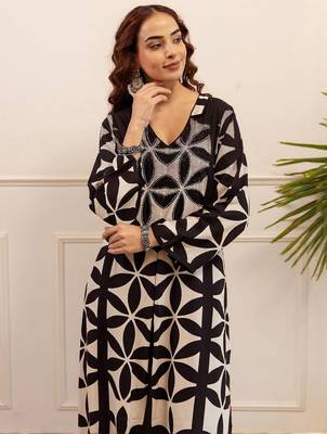 Printed A Line Beads and Stones Kurta With Palazzos 1