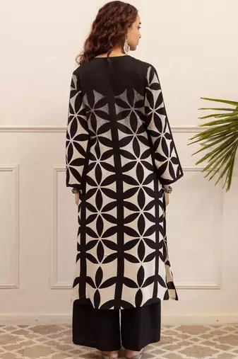 Printed A Line Beads and Stones Kurta With Palazzos