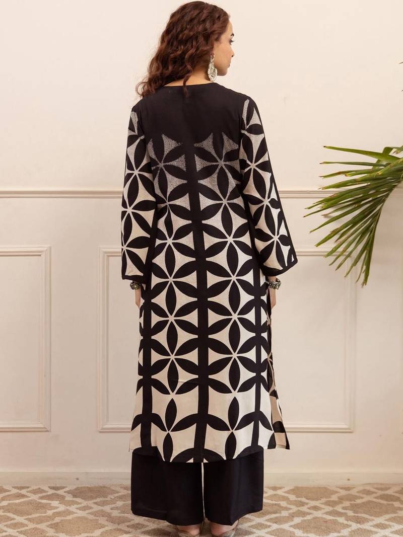 Printed A Line Beads and Stones Kurta With Palazzos