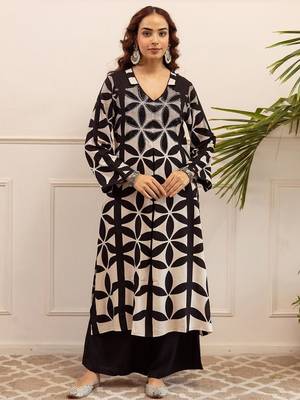 Printed A Line Beads and Stones Kurta With Palazzos 6