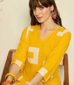 Geometric Printed V-Neck A-Line Pure Cotton Kurta with Trousers