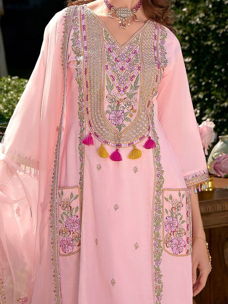 Women Floral Embroidered Regular Kurta with Trousers & With Dupatta
