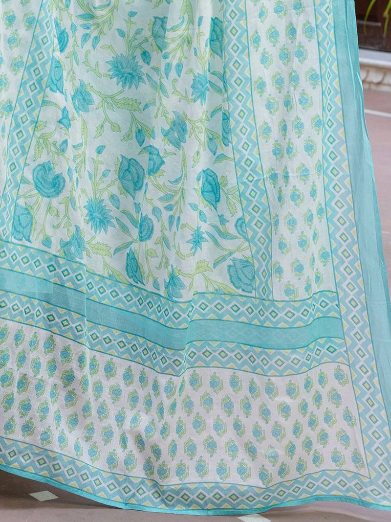 Women Floral Printed V-Neck Pure Cotton Kurta With Salwar & Dupatta