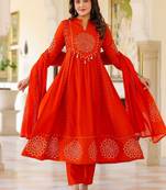 Women Floral Printed Regular Mirror Work Pure Cotton Kurta with Trousers & With Dupatta