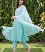 Women Ethnic Motifs Embroidered Regular Thread Work Liva Kurta with Trousers & With Dupatta