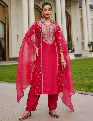 Women Ethnic Motifs Embroidered Panelled Kurta with Trousers & With Dupatta 2