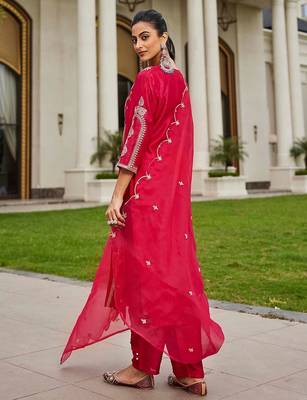 Women Ethnic Motifs Embroidered Panelled Kurta with Trousers & With Dupatta 4