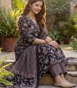 Women Floral Printed Angrakha Pure Cotton Kurta with Trousers & With Dupatta