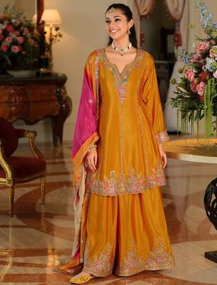 Women Ethnic Motifs Embroidered Regular Thread Work Kurta with Sharara & With Dupatta 1