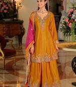 Women Ethnic Motifs Embroidered Regular Thread Work Kurta with Sharara & With Dupatta